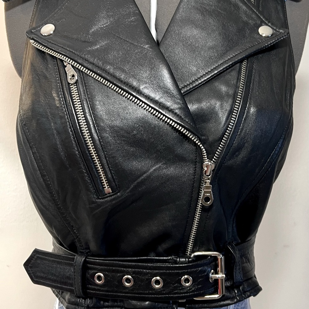 First Genuine Black Leather Biker Vest.